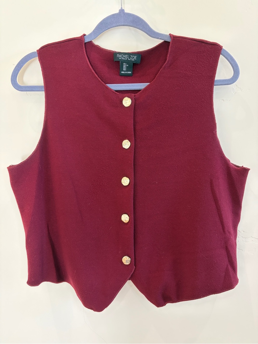 Rachel Zoe Burgundy Sleeveless Button Vest with Gold Buttons